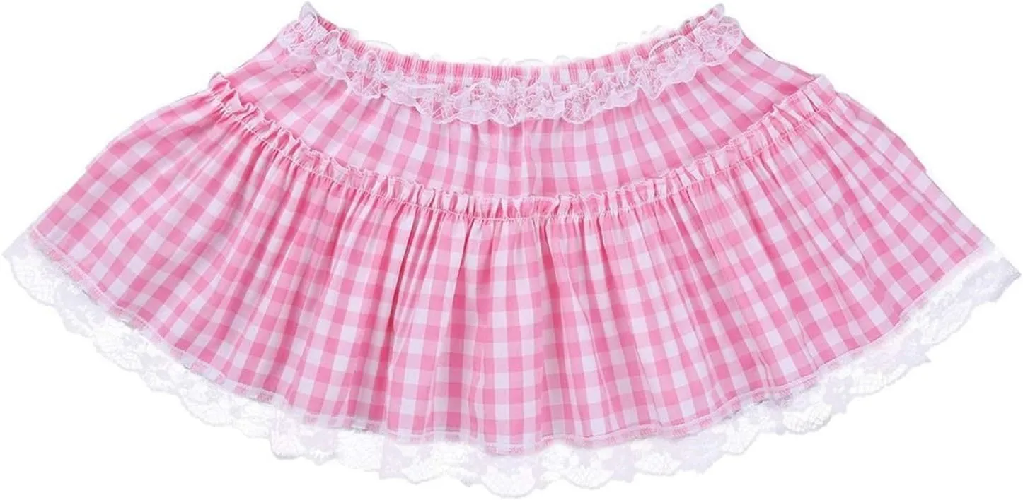 Women Plaid Ruffle Mini Skirt Y2k Gingham A line Pleated Short Skirt Elastic High Waist Layered Tiered Skirt