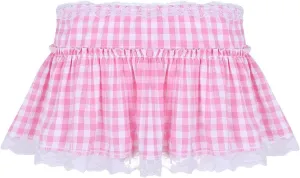 Women Plaid Ruffle Mini Skirt Y2k Gingham A line Pleated Short Skirt Elastic High Waist Layered Tiered Skirt