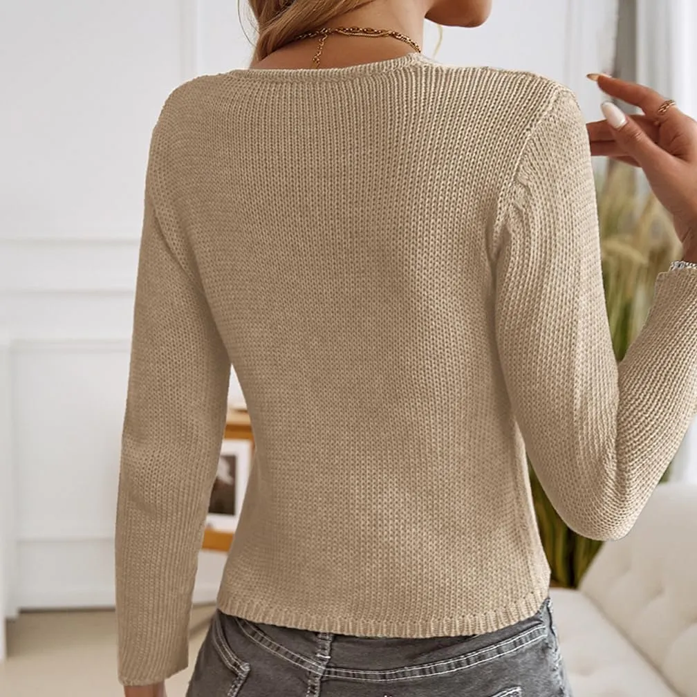 Women Sexy Open Front Button Down Knit Crop Cardigan Sweater Fall Long Sleeve Cut Out Crochet Cropped Tee Tops