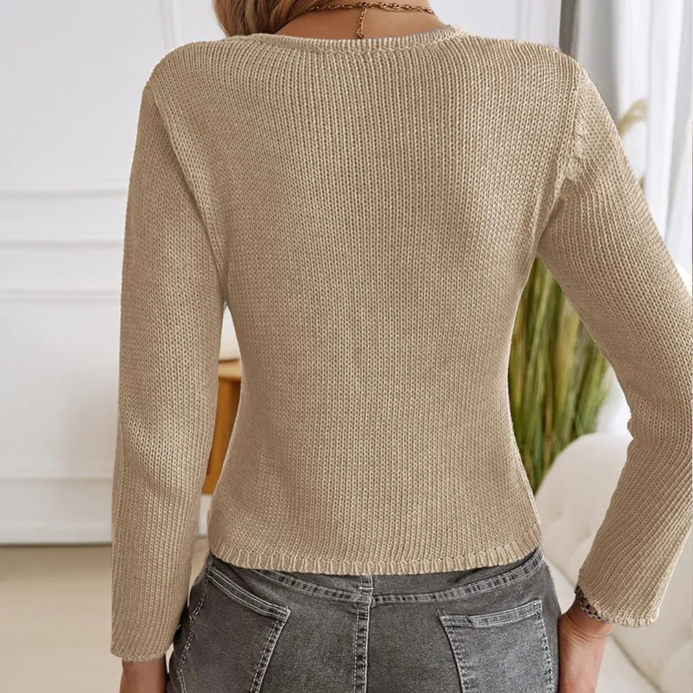 Women Sexy Open Front Button Down Knit Crop Cardigan Sweater Fall Long Sleeve Cut Out Crochet Cropped Tee Tops