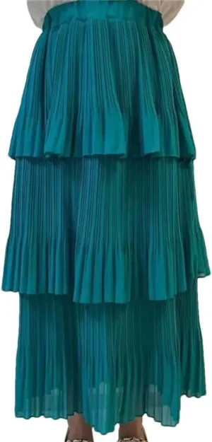 Women Summer Tiered Maxi Tulle Skirt Elegant High Waist Puffy Ruffled Pleated Mesh Long Skirt