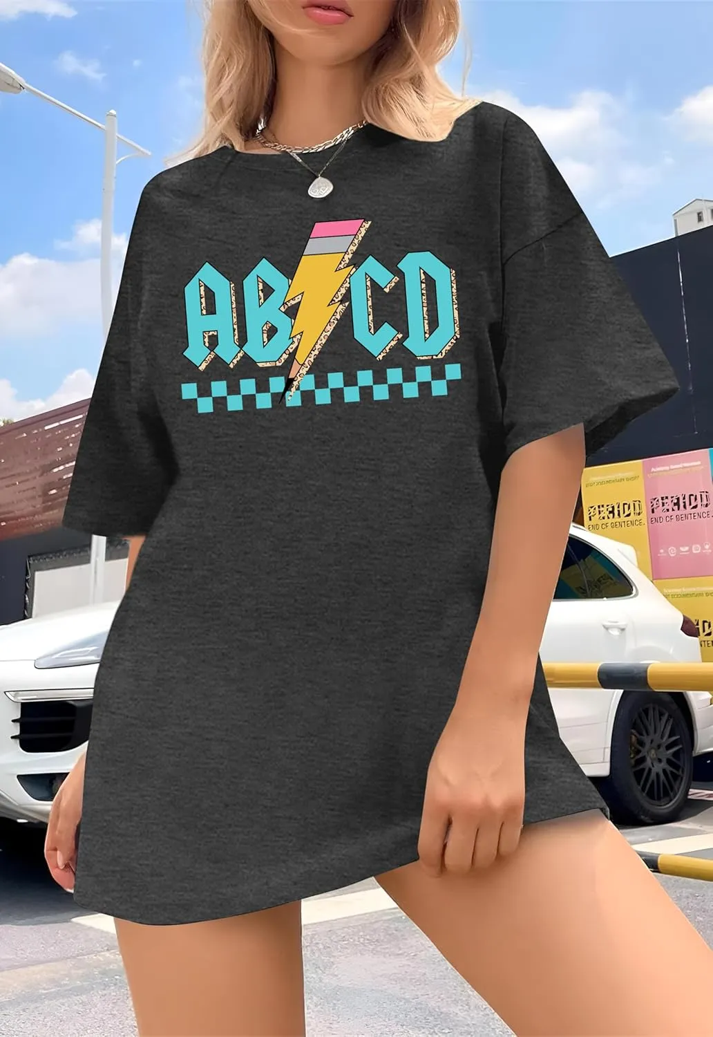 Women Teacher Shirts: ABCD Graphic Teacher Tshirt Oversized Teacher Gift Tees Teach Short Sleeve Tops