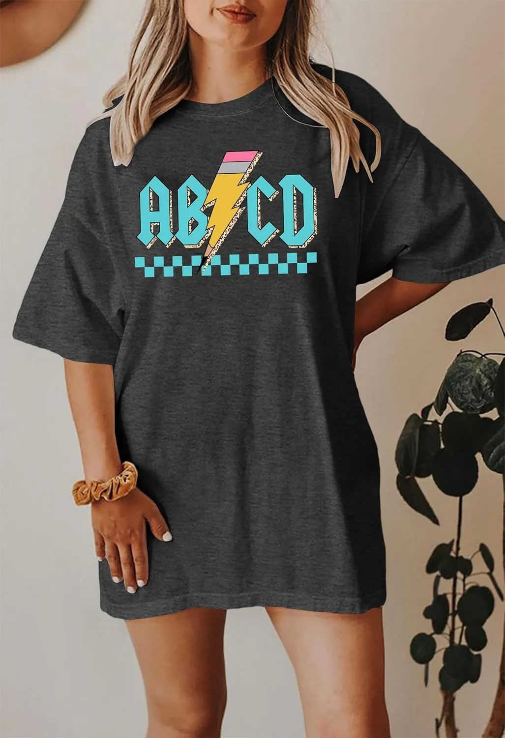 Women Teacher Shirts: ABCD Graphic Teacher Tshirt Oversized Teacher Gift Tees Teach Short Sleeve Tops