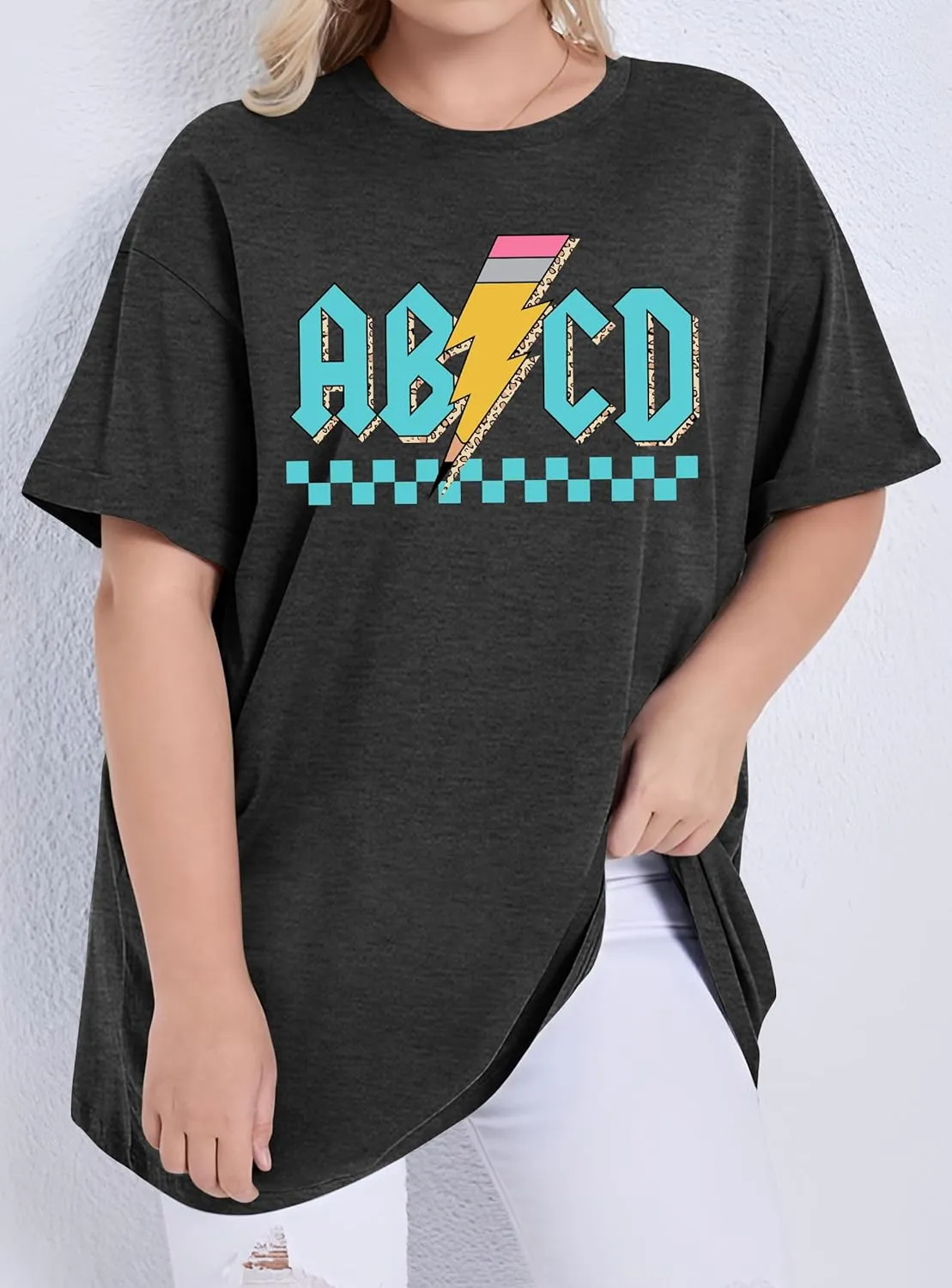 Women Teacher Shirts: ABCD Graphic Teacher Tshirt Oversized Teacher Gift Tees Teach Short Sleeve Tops