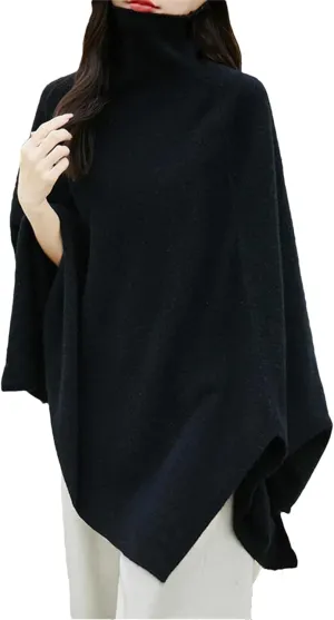 Women Turtleneck Shawl Long Sleeve 100% Wool Oversized Sweaters Winter Cable Knit Sweater