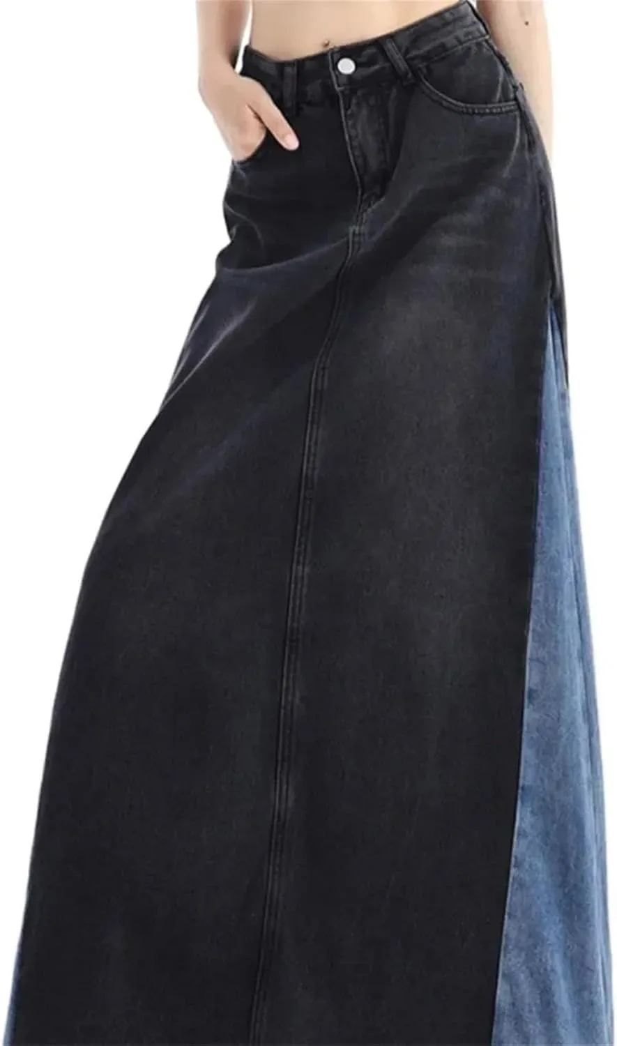 Womens All Match Patchwork Fashion Denim Skirts Spring Summer Korean Splicing High Waist Jean Dress