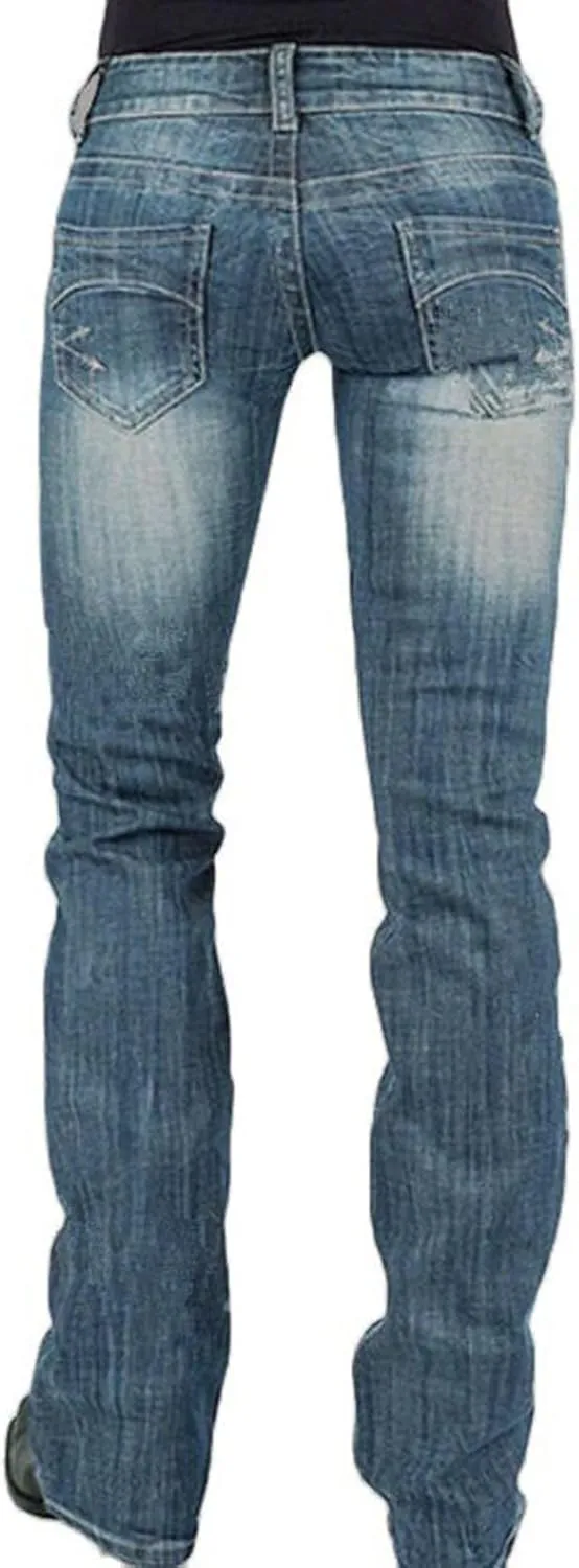 Womens Baggy Barrel Jeans Boyfriend,Stretch Mid Waisted Pants Button Straight Leg Jeans Skinny Fit Trousers