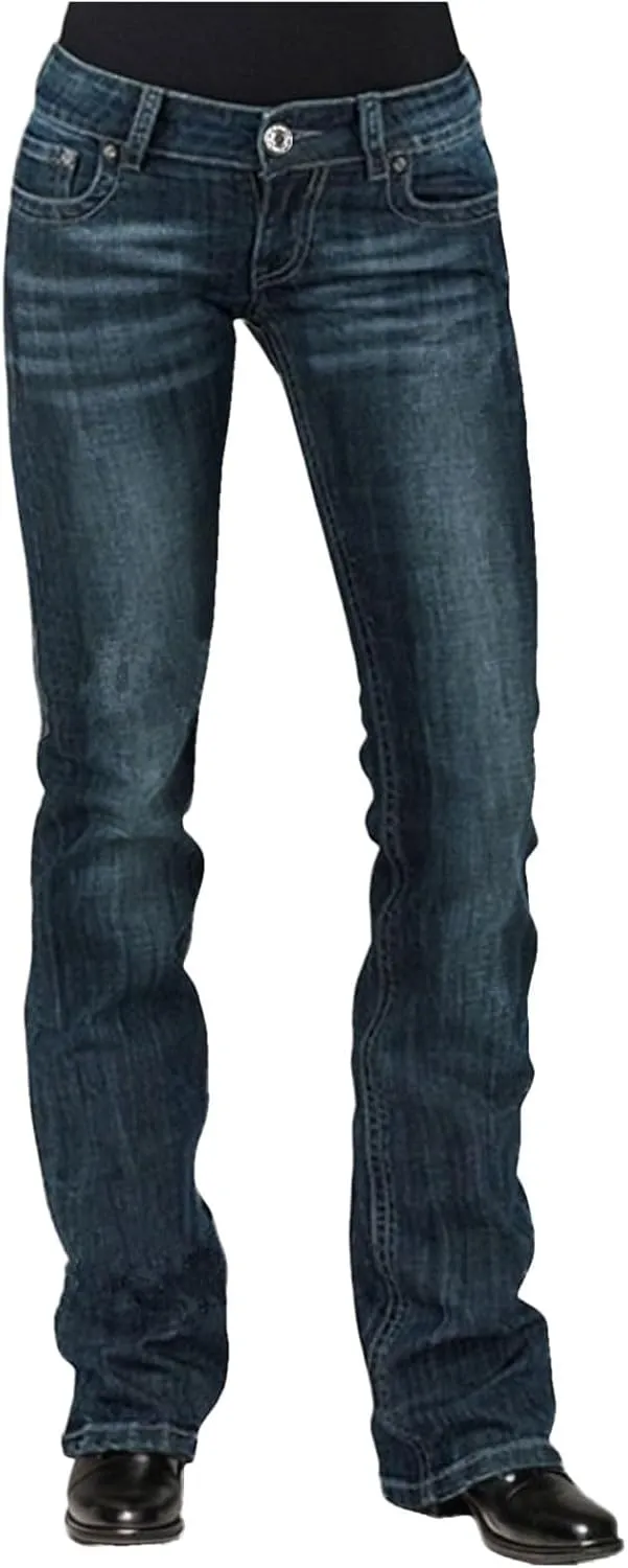 Womens Baggy Barrel Jeans Boyfriend,Stretch Mid Waisted Pants Button Straight Leg Jeans Skinny Fit Trousers