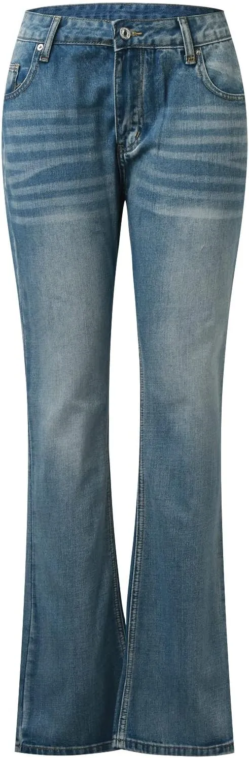 Womens Baggy Barrel Jeans Boyfriend,Stretch Mid Waisted Pants Button Straight Leg Jeans Skinny Fit Trousers
