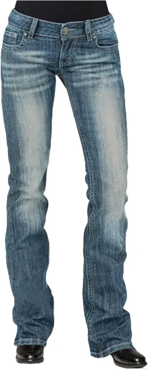 Womens Baggy Barrel Jeans Boyfriend,Stretch Mid Waisted Pants Button Straight Leg Jeans Skinny Fit Trousers