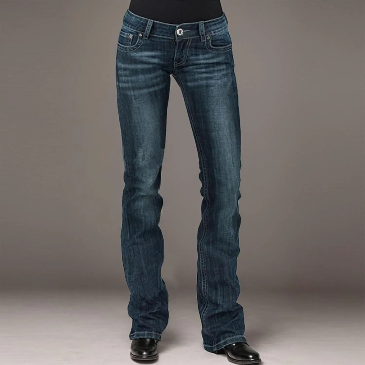 Womens Baggy Barrel Jeans Boyfriend,Stretch Mid Waisted Pants Button Straight Leg Jeans Skinny Fit Trousers