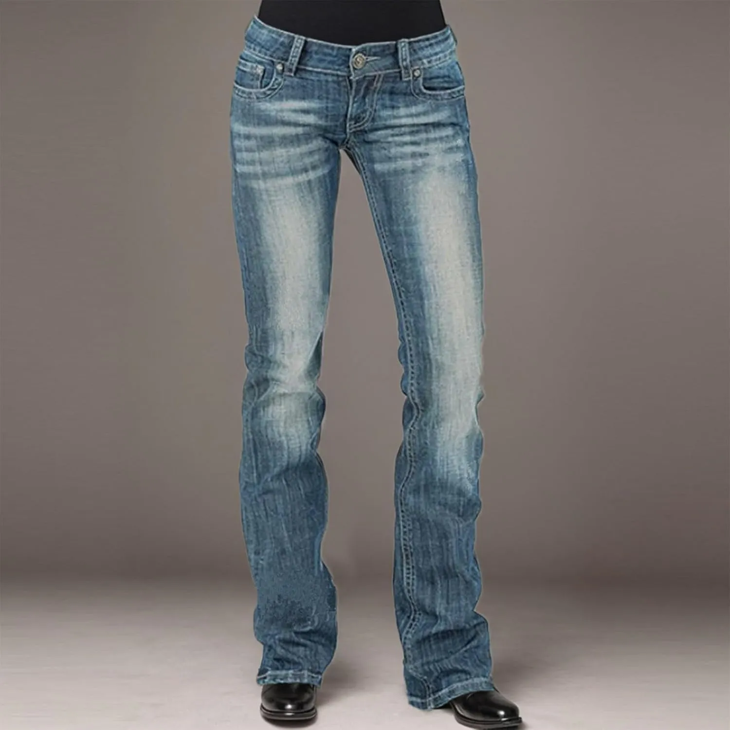 Womens Baggy Barrel Jeans Boyfriend,Stretch Mid Waisted Pants Button Straight Leg Jeans Skinny Fit Trousers