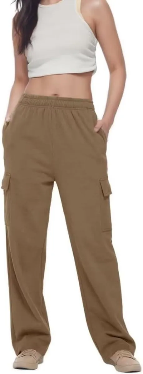 Womens Cargo Sweatpants Baggy Wide Leg Pants Warm Elastic High Waist Joggers Fall Track Lounge Trousers with Pockets