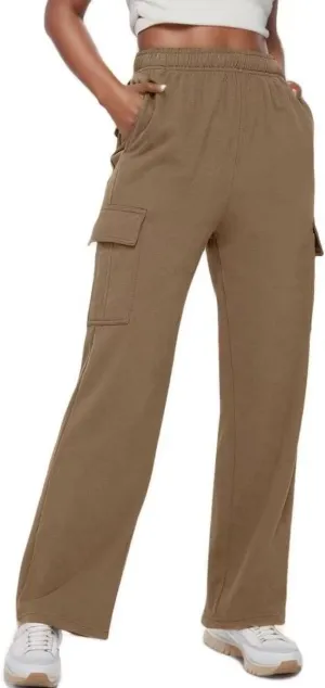 Womens Cargo Sweatpants Baggy Wide Leg Pants Warm Elastic High Waist Joggers Fall Track Lounge Trousers with Pockets