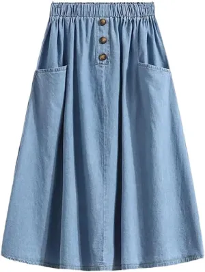Women's Casual Denim Skirts 2025 Spring Elastic High Waist A-Line Jean Skirt