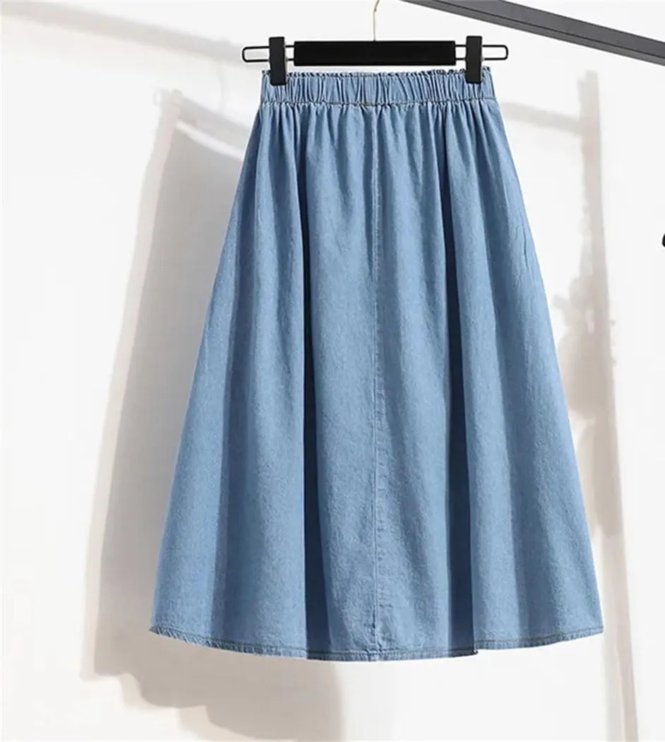 Women's Casual Denim Skirts 2025 Spring Elastic High Waist A-Line Jean Skirt