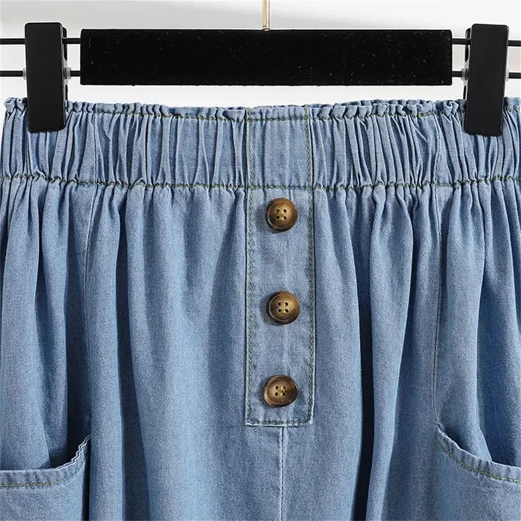 Women's Casual Denim Skirts 2025 Spring Elastic High Waist A-Line Jean Skirt