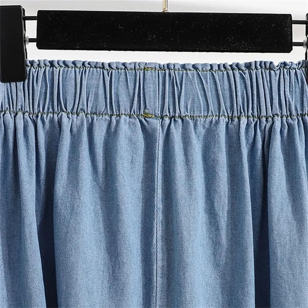 Women's Casual Denim Skirts 2025 Spring Elastic High Waist A-Line Jean Skirt