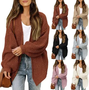 Women's Chunky Knit Open Front Sweater Oversized Cozy Long Sleeve Button Loose Cardigans Sweaters Warm Winter Coats