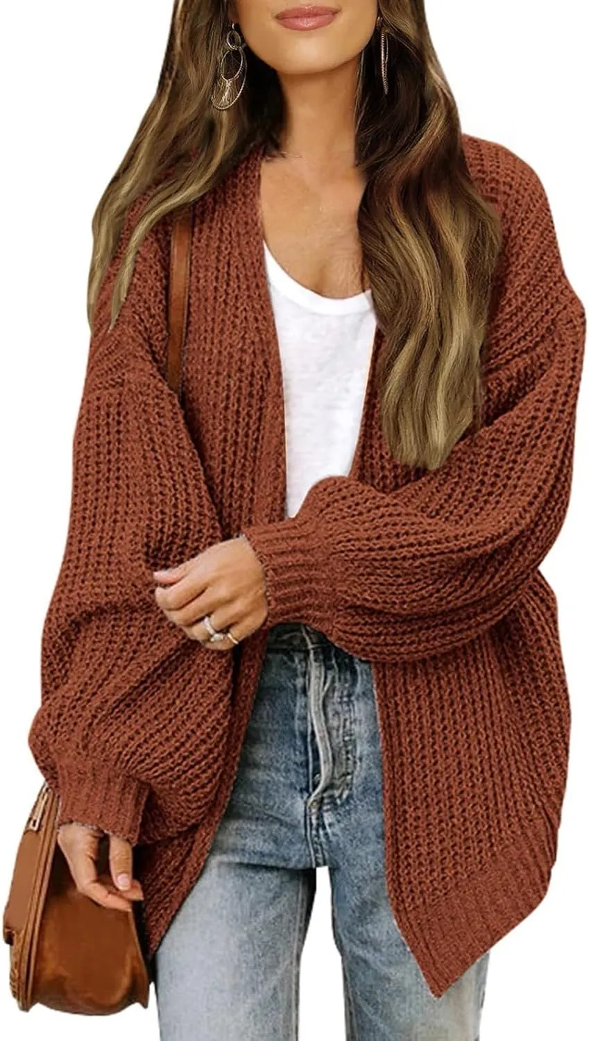 Women's Chunky Knit Open Front Sweater Oversized Cozy Long Sleeve Button Loose Cardigans Sweaters Warm Winter Coats