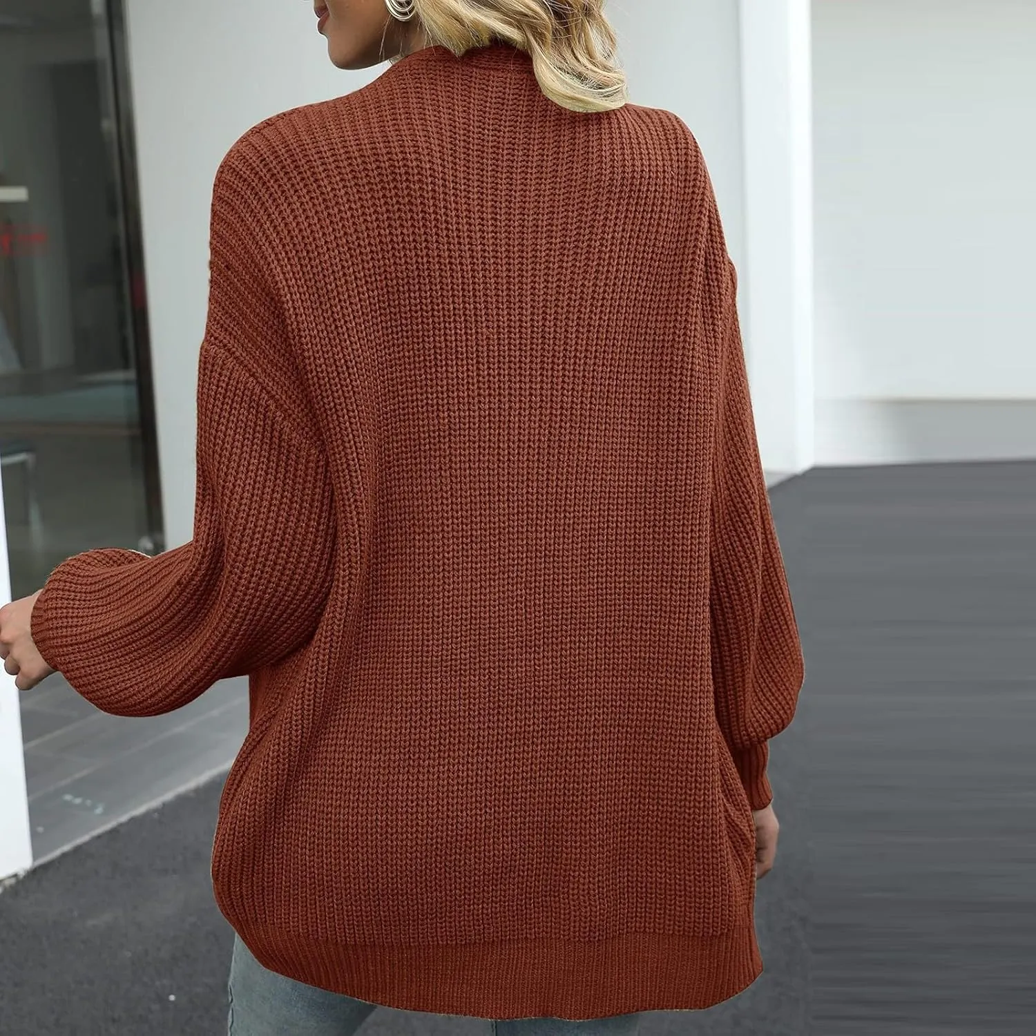 Women's Chunky Knit Open Front Sweater Oversized Cozy Long Sleeve Button Loose Cardigans Sweaters Warm Winter Coats