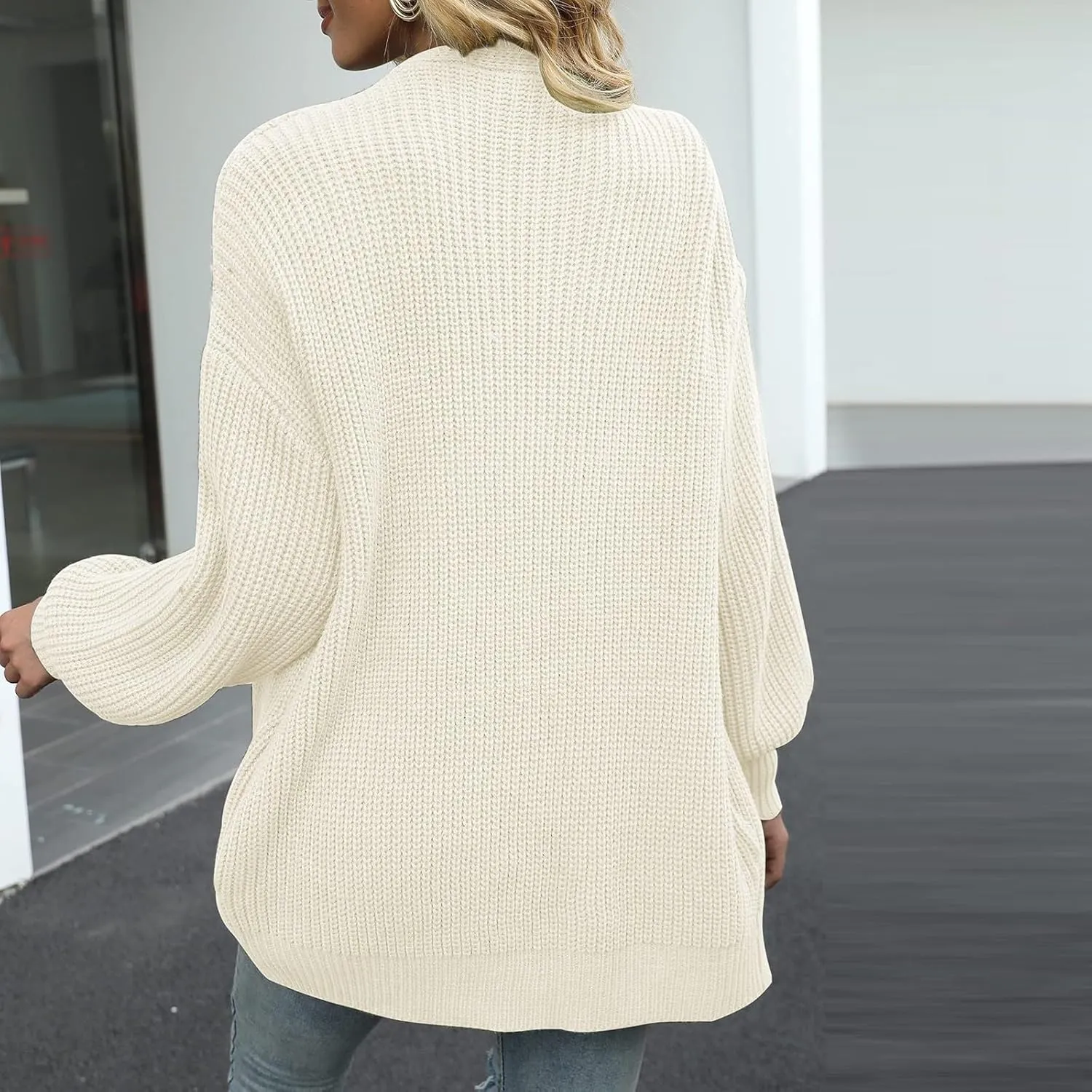 Women's Chunky Knit Open Front Sweater Oversized Cozy Long Sleeve Button Loose Cardigans Sweaters Warm Winter Coats