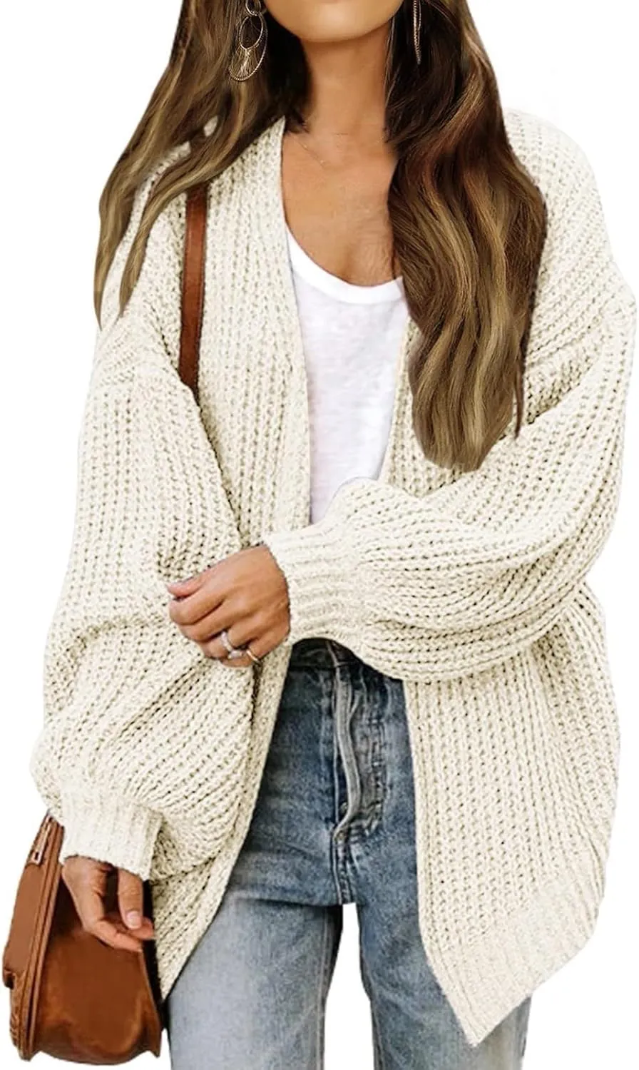 Women's Chunky Knit Open Front Sweater Oversized Cozy Long Sleeve Button Loose Cardigans Sweaters Warm Winter Coats