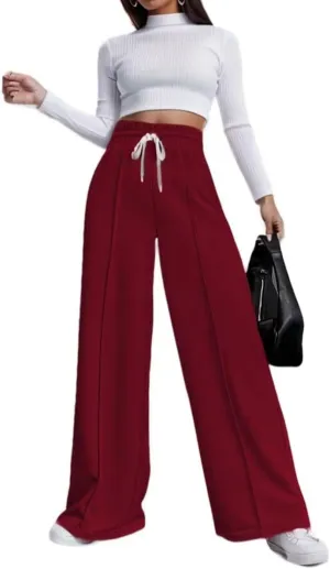 Women's Drawstring Elastic High Waist Wide Leg Sweatpants Trendy Lounge Pants Fall Fashion Trousers with Pockets