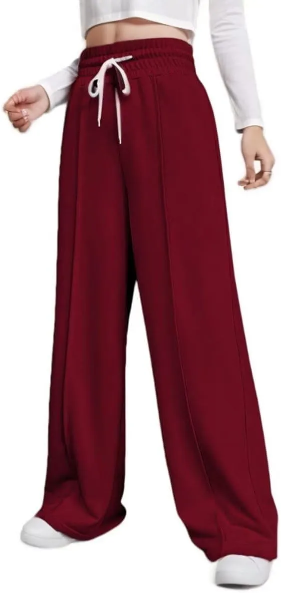 Women's Drawstring Elastic High Waist Wide Leg Sweatpants Trendy Lounge Pants Fall Fashion Trousers with Pockets