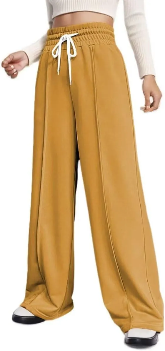 Women's Drawstring Elastic High Waist Wide Leg Sweatpants Trendy Lounge Pants Fall Fashion Trousers with Pockets