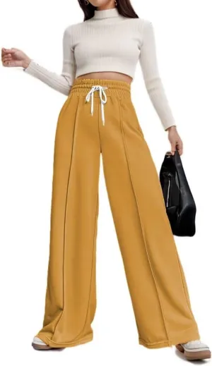 Women's Drawstring Elastic High Waist Wide Leg Sweatpants Trendy Lounge Pants Fall Fashion Trousers with Pockets