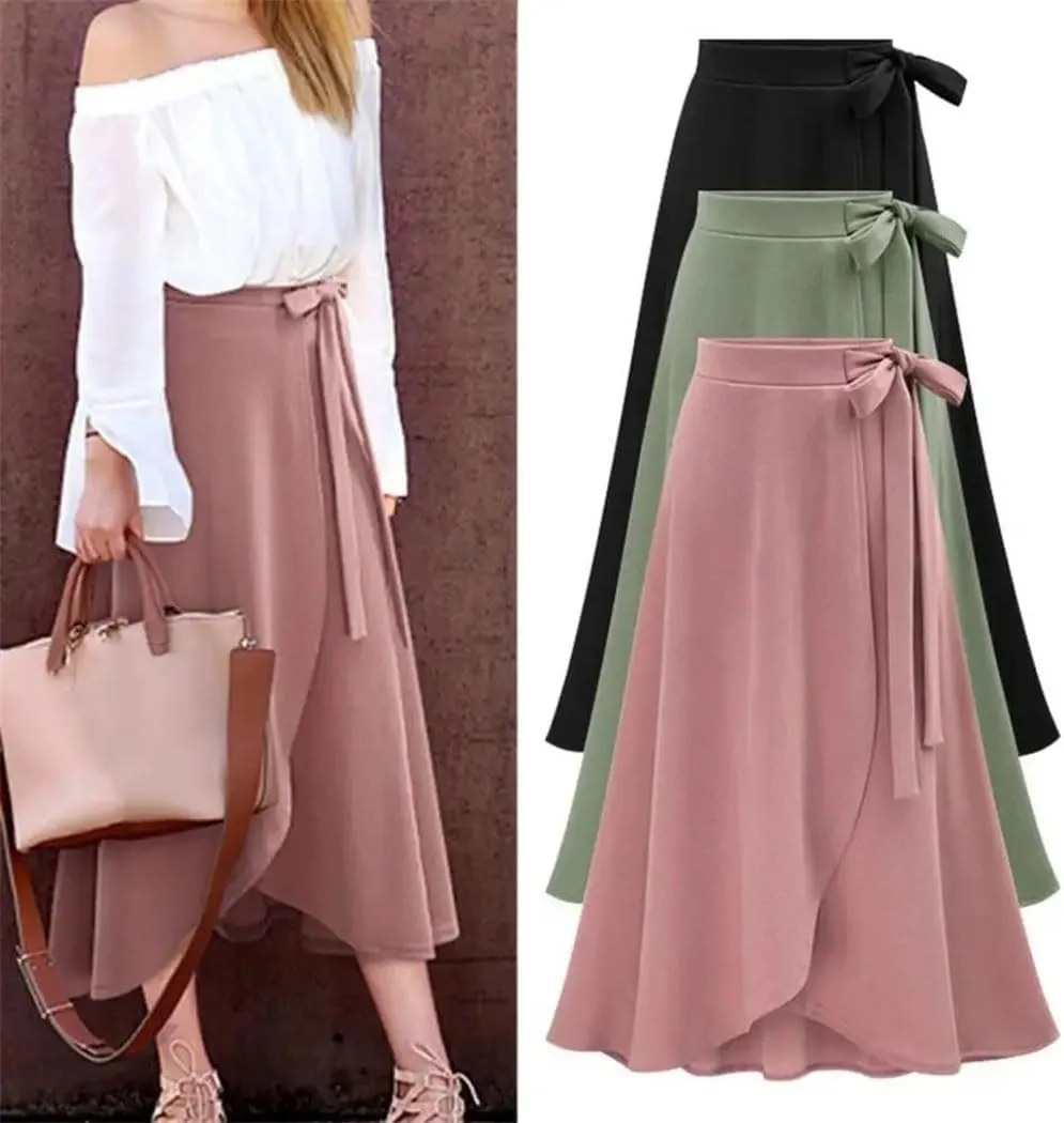 Womens Elegant Party Casual Bodycon Skirt Office Lady High Waist Slit Large Hem Long Skirt