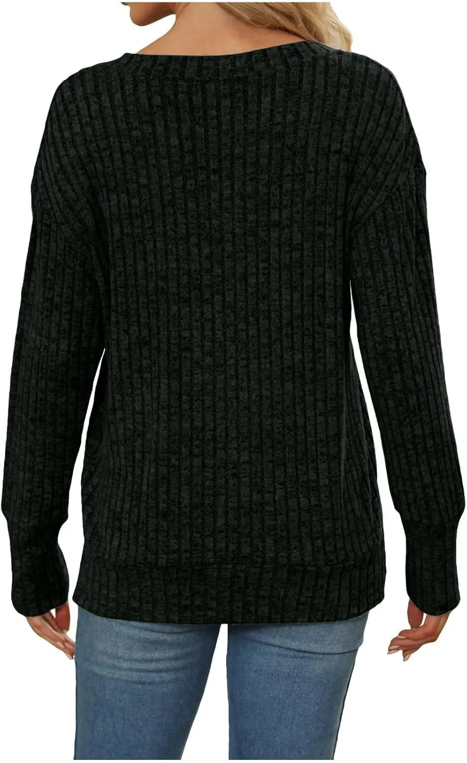 Women's Fall Tops 2024 Fashion V Neck Long Sleeve Shirts Blouse Knitted Casual Pullover Sweater Cozy Going Out Tops