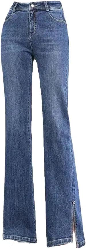 Women's Fashion Stretch Flare Denim Pants Elastic High Waist Flared Trousers Casual Skinny Jeans