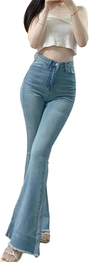 Womens Flared Jeans High Waist Slim Fit Denim Pants Stretch Skinny Casual Trousers