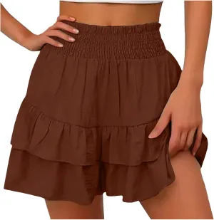 Women's Flowy Shorts Ruffle High Waisted Mini Skirts Casual Summer Teen Gilrs Tennis Shorts with Floral Pleated Hem