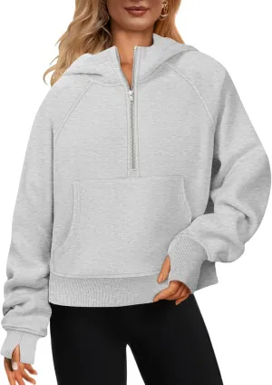 Womens Half Zip Sweatshirts Cropped Pullover Hoodies Fleece Lined Quarter Zip Up Sweater 2024 Outfits Spring