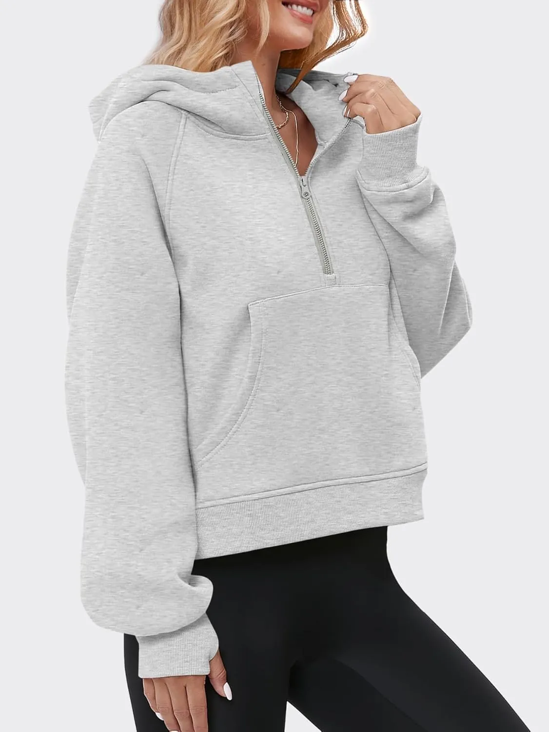 Womens Half Zip Sweatshirts Cropped Pullover Hoodies Fleece Lined Quarter Zip Up Sweater 2024 Outfits Spring