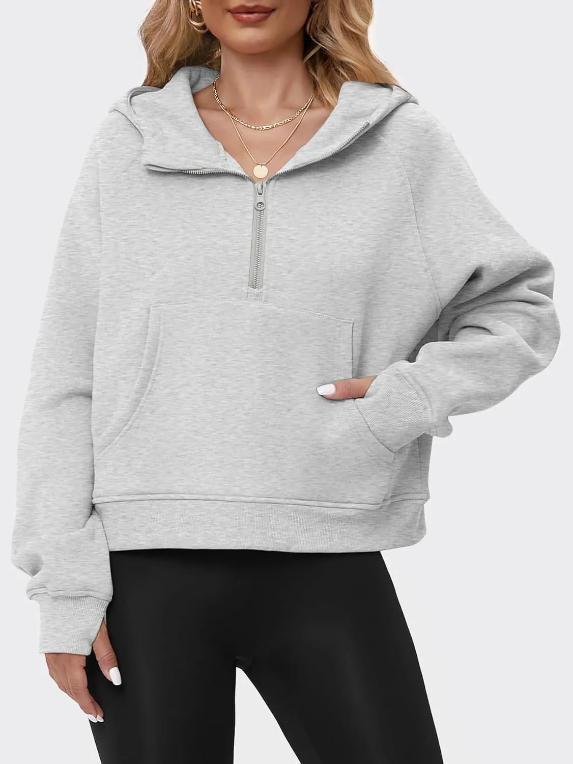 Womens Half Zip Sweatshirts Cropped Pullover Hoodies Fleece Lined Quarter Zip Up Sweater 2024 Outfits Spring