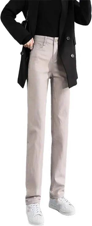 Women's High Waist Straight Jeans Casual Stretch Denim Pants Retro Classic Casual Skinny Trousers