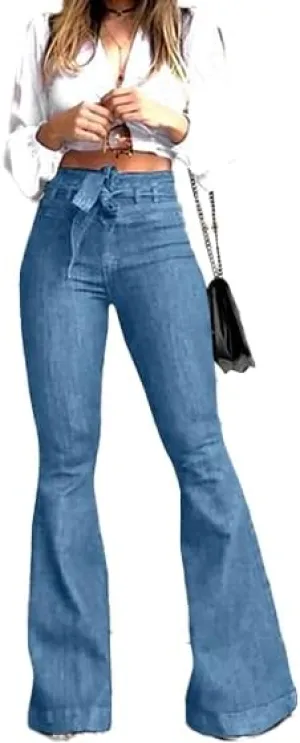 Women's High Waisted Bell Bottom Flare Jeans Vintage Stretch Bootcut Denim Pants Y2K Trouser with Belt