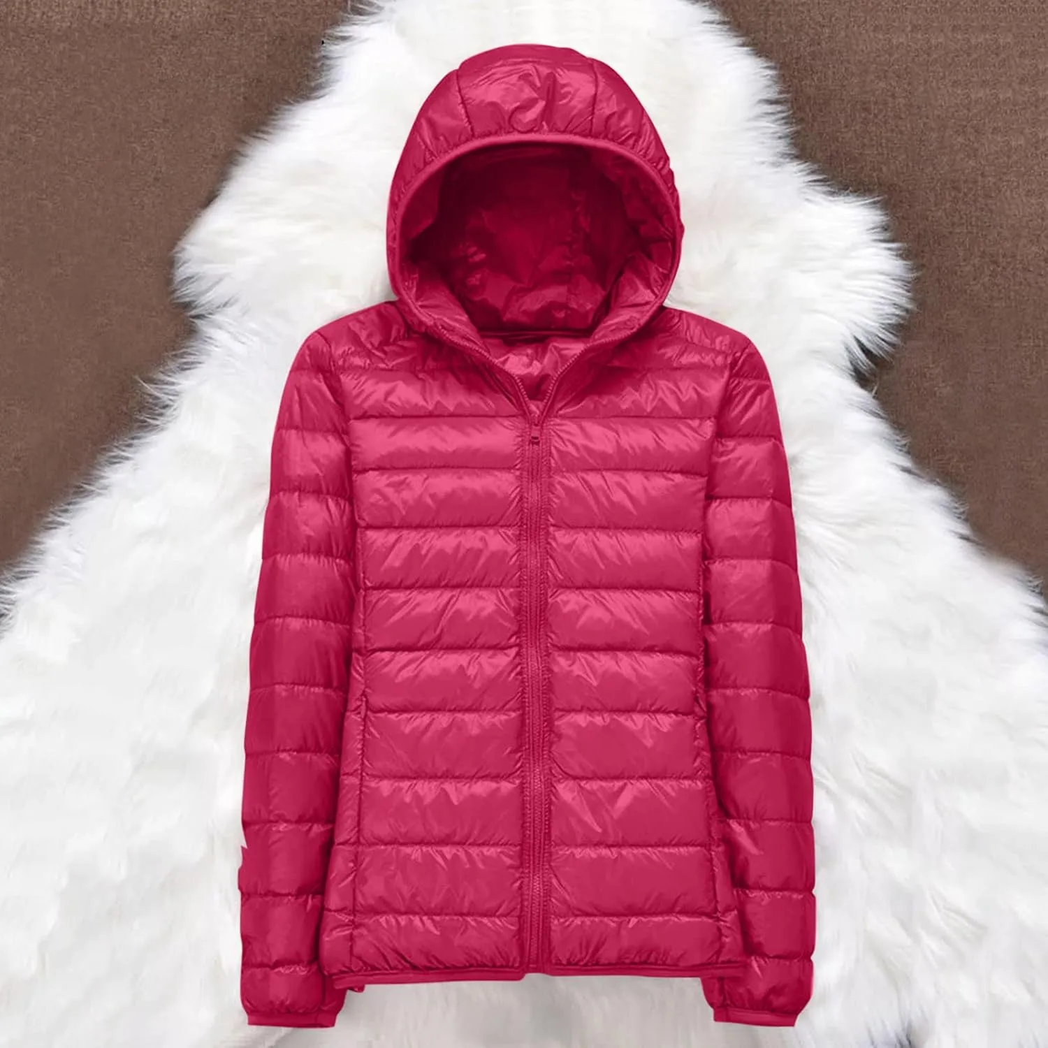 Women's Hooded Packable Puffer Jackets Trendy Winter Lightweight Warm Down Coats Slim Windproof Duck Down Outwear