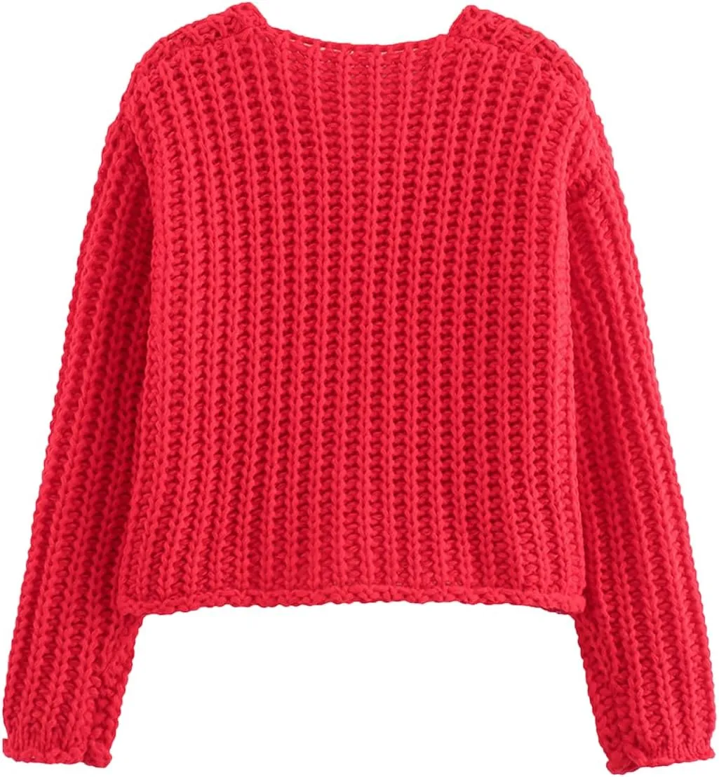 Women's Knit Cardigans Button Down Sweater Long Sleeve V Neck Chunky Cardigan Sweaters with Pockets