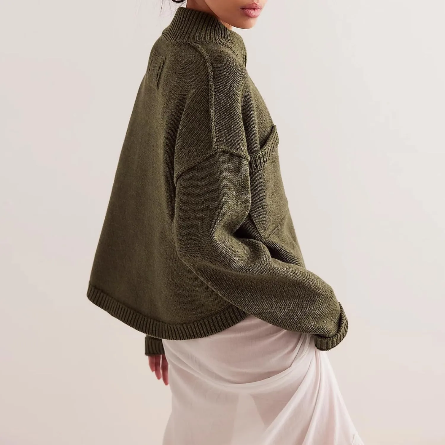Women's Knitted Cardigans Sweaters Stand Collar Button Sweater Coat Open Front Cardigans Pullover Lightweight Outwear