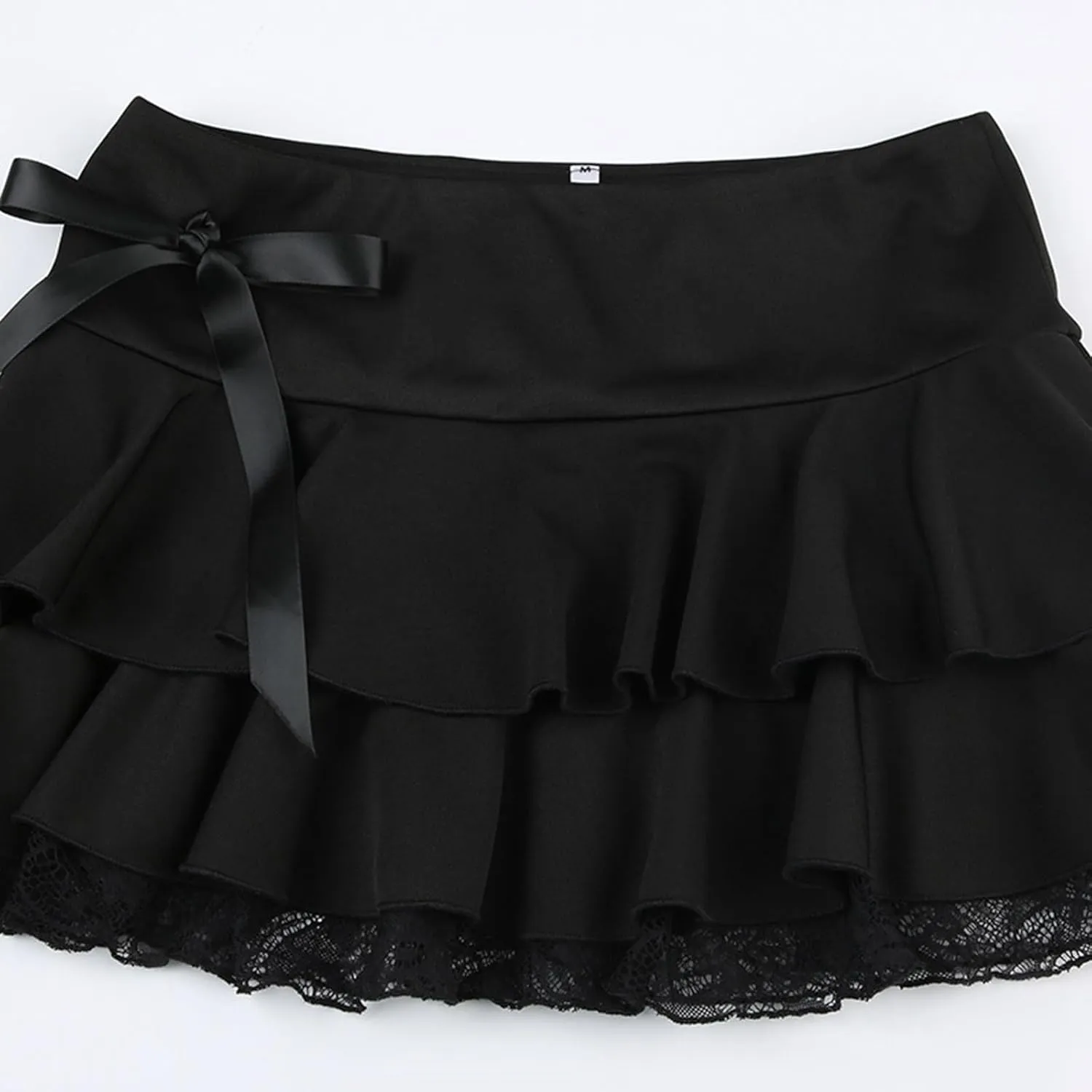 Womens Lace Patchwork Mini Pleated Skirts Irregular Layered Pleated Sexy Elastic Waist Ruffles Lingerie Short Skirts