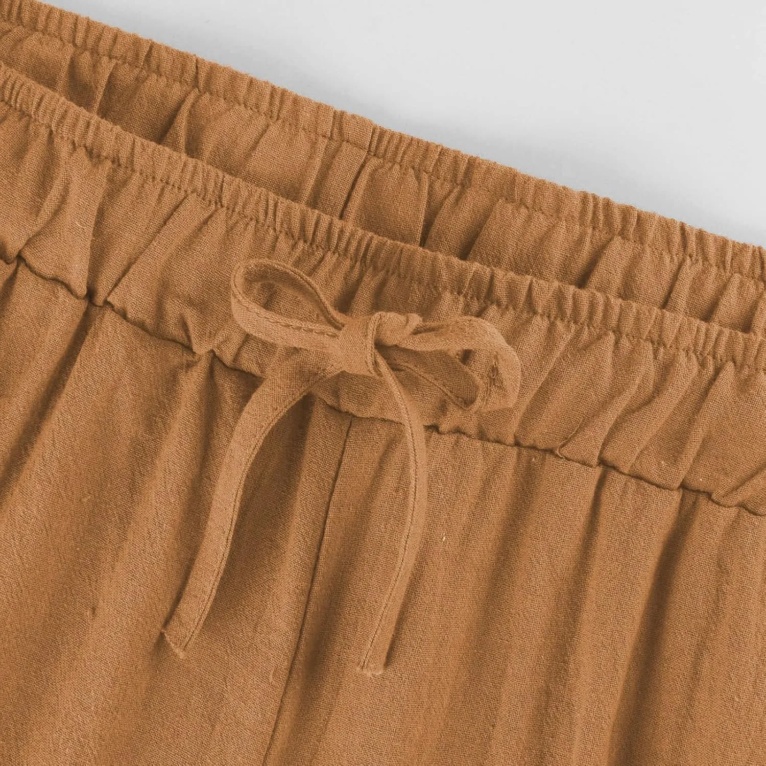 Womens Linen Pants Wide Leg Baggy High Waisted Pants Straight Leg Beach Trousers Flowy Pull on Pants with Pockets