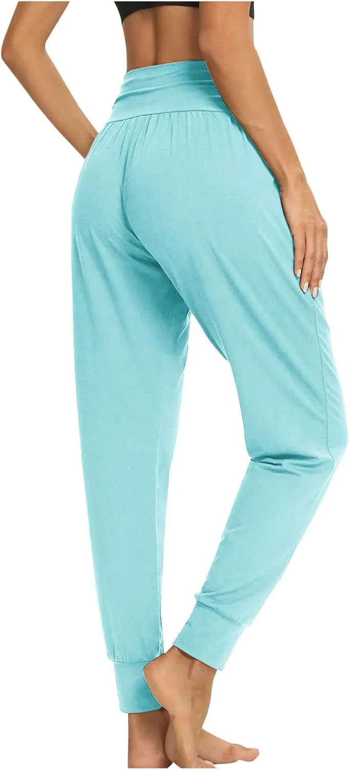 Women's Lounge Pants Super Stretchy Skinny Elastic Waist Pants Outdoor Sports Casual Wide Tapered Pants with Pockets