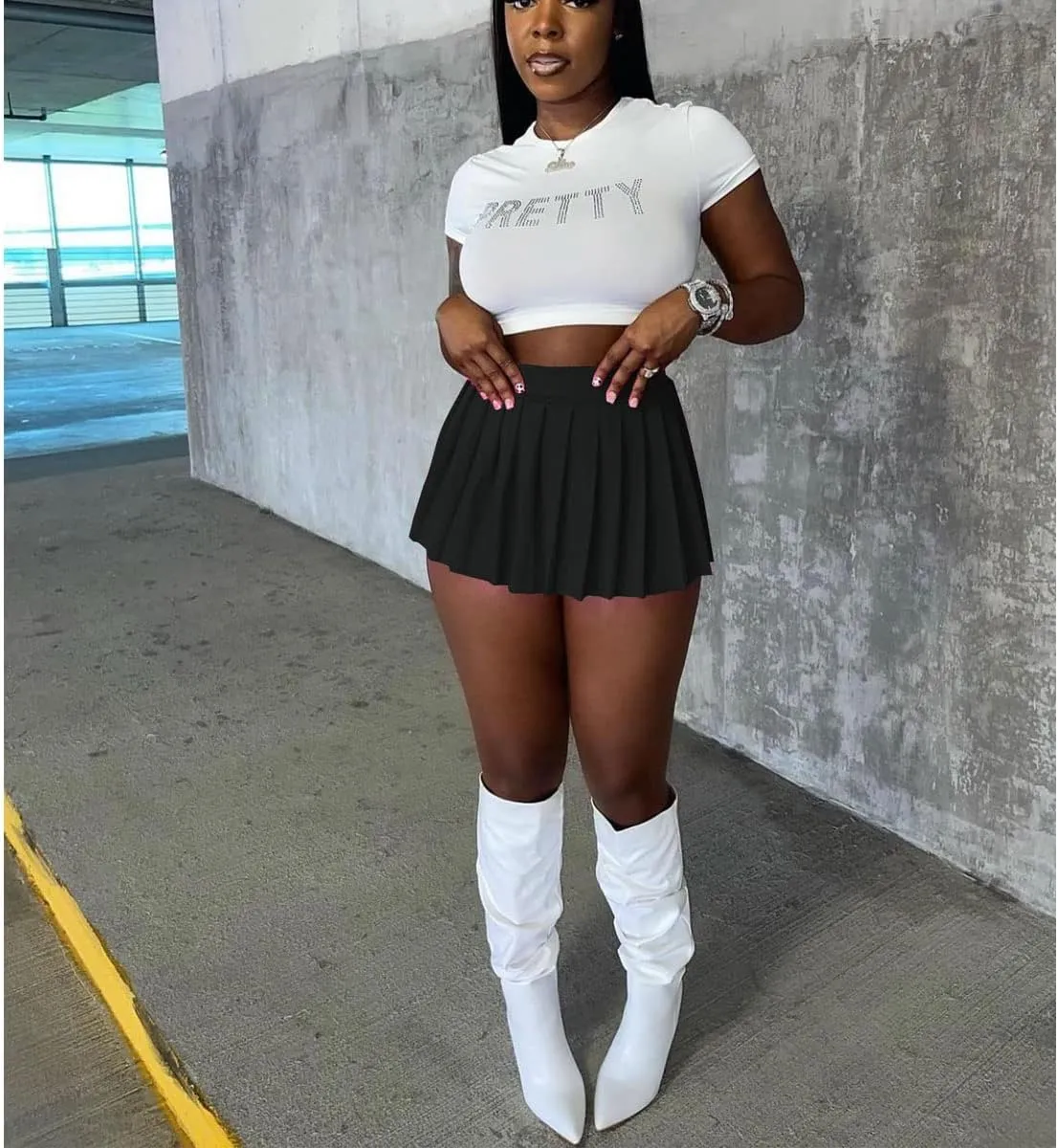 Women's Mini Pleated Skirts Sexy Club Y2k High Wiast Stretchy Tennis Skater A-line Skirt