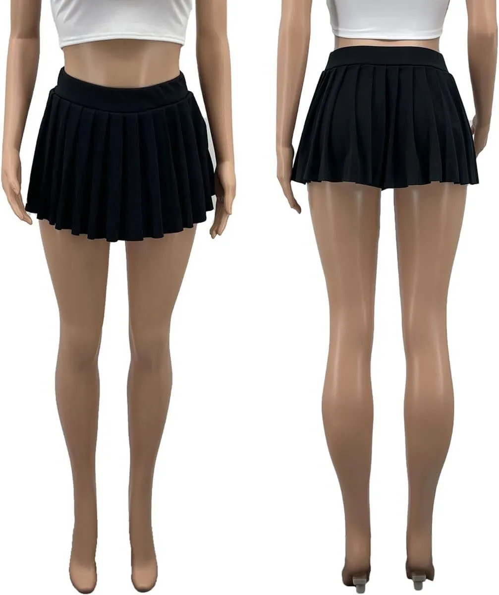 Women's Mini Pleated Skirts Sexy Club Y2k High Wiast Stretchy Tennis Skater A-line Skirt