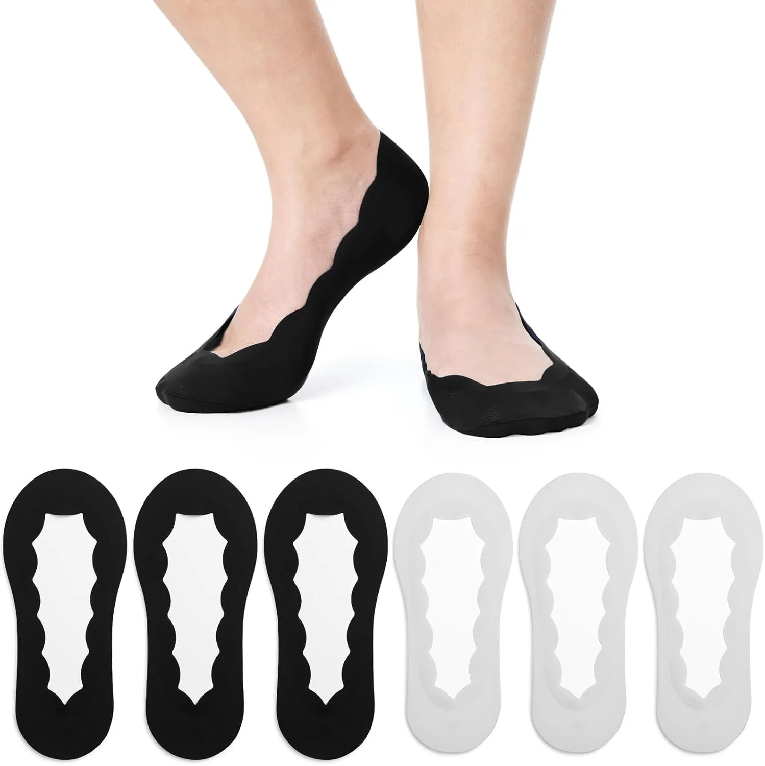 Women's No Show Socks - 6 Pack Anti-Slip Liner Flat Invisible Boat Seamless Footies